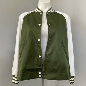 Green and white bomber jacket